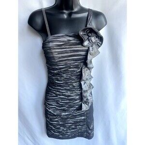 Entry Y2K Ruffle Cocktail Mini Dress Silver Metallic Size S Romantic Sexy Date